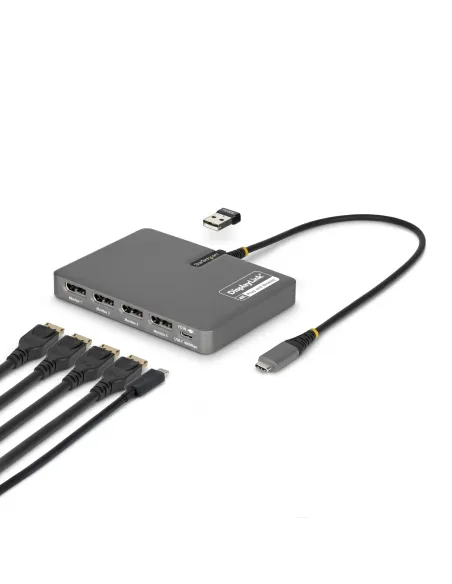 StarTech.com Adaptador USB-C a 4x Pantallas DisplayPort - DP 4K 60Hz - PD 140W de Paso para Carga de Portátiles - 1x Puerto USB