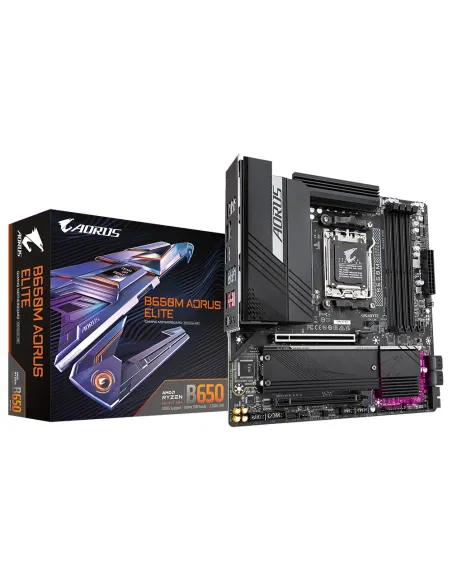 GIGABYTE B650M AORUS ELITE Placa base - Compatible con procesadores AMD Ryzen 9000, VRM de 12+2+2 fases, hasta 8000 MHz DDR5,