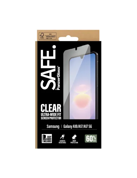 PanzerGlass SAFE. by ® Screen Protector Samsung Galaxy A18 | A17 | A17 5G | Ultra-Wide Fit w. EasyAligner Protector de pantalla