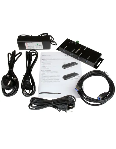 StarTech.com Hub Concentrador USB 3.0 de 4 Puertos - 5Gbps - Ladrón USB-A Industrial de Metal - de Montaje en Carril DIN, Pared