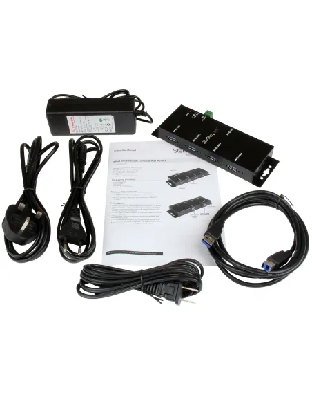 StarTech.com Hub Concentrador USB 3.0 de 4 Puertos - 5Gbps - Ladrón USB-A Industrial de Metal - de Montaje en Carril DIN, Pared