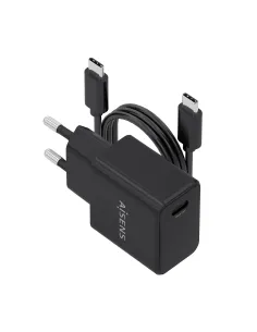AISENS Cargador GaN USB-C PD3.0 1xUSB-C 20W con cable USB-C 1m, negro