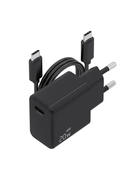 AISENS Cargador GaN USB-C PD3.0 1xUSB-C 20W con cable USB-C 1m, negro