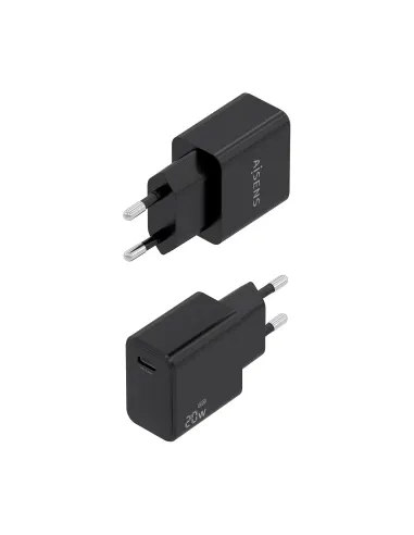 AISENS Cargador GaN USB-C PD3.0 1xUSB-C 20W con cable USB-C 1m, negro