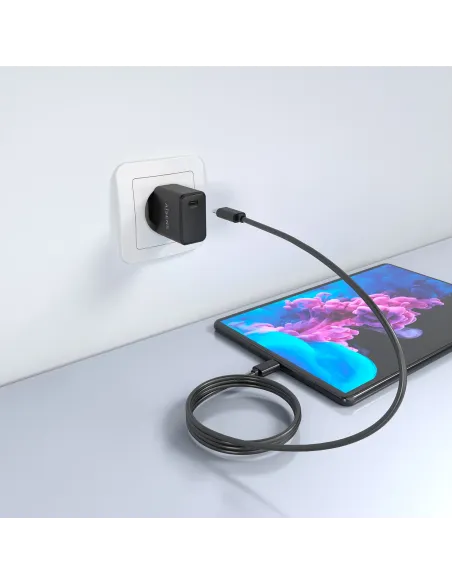 AISENS Cargador GaN USB-C PD3.0 1xUSB-C 20W con cable USB-C 1m, negro