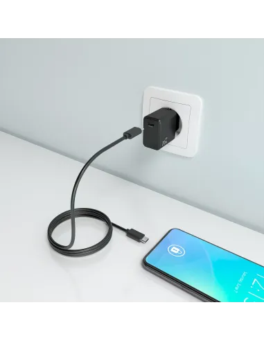 AISENS Cargador GaN USB-C PD3.0 1xUSB-C 20W con cable USB-C 1m, negro
