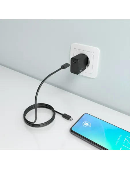 AISENS Cargador GaN USB-C PD3.0 1xUSB-C 20W con cable USB-C 1m, negro
