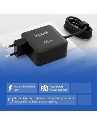 iggual Cargador portátil y móvil tipo C PD 45W