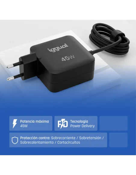 iggual Cargador portátil y móvil tipo C PD 45W