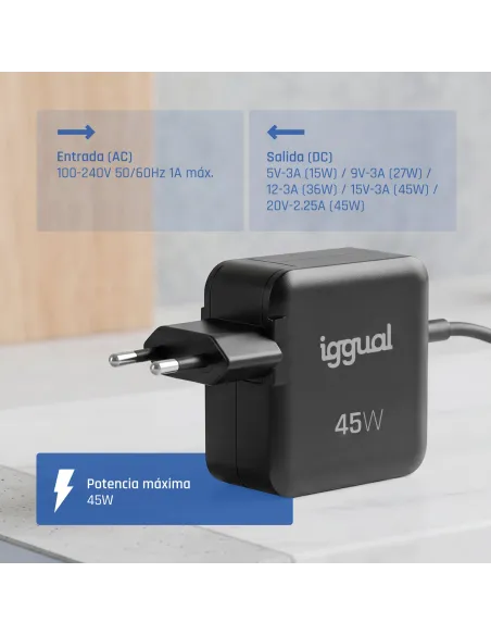 iggual Cargador portátil y móvil tipo C PD 45W