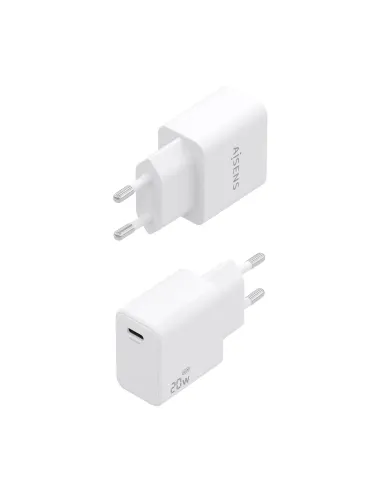AISENS Cargador GaN USB-C PD3.0 1xUSB-C 20W con cable USB-C 1m, blanco