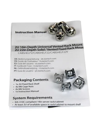 StarTech.com Estante Bandeja 2U 22in (558,8mm) de Profundidad Fija para Armario Rack Universal de Servidores - de Acero de