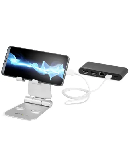 StarTech.com Base para Móvil y Tablet - Soporte Plegable Universal para Dispositivos Móviles - Base Plegable Ergonómica