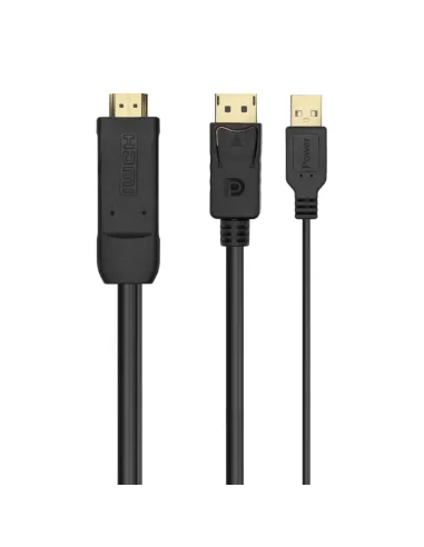 AISENS Cable Conversor Activo HDMI 2.0 + USB Alim. a DISPLAYPORT V1.2, HDMI/M-USB/M-DP/M, Negro, 1.8M