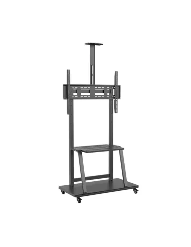 AISENS Soporte de Suelo ECO con Rueda, Bandeja para DVD y Soporte de Cámara para Monitor/TV 150Kg de 37-100, Negro