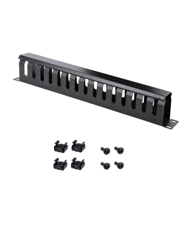 StarTech.com Panel Canaleta 1U de Gestión de Cables para Rack de Conductos Horizontales con Tapa - Conducto de Cables para Rack