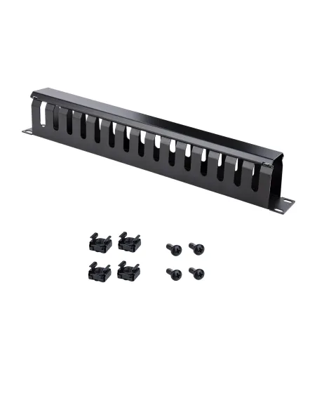 StarTech.com Panel Canaleta 1U de Gestión de Cables para Rack de Conductos Horizontales con Tapa - Conducto de Cables para Rack