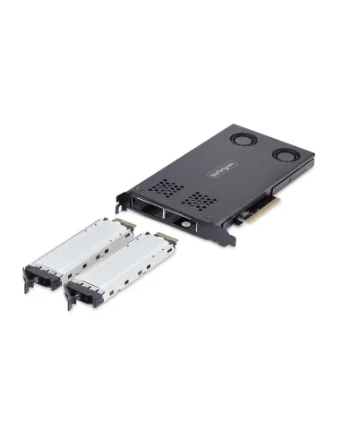 StarTech.com Tarjeta Rack Móvil de 2 Bahías para SSD NVMe M.2 a PCIe x8 - Requiere Bifurcación - Bahías de Intercambio en