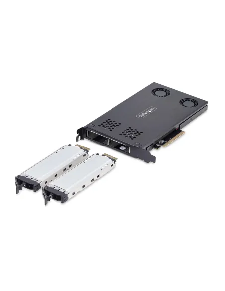 StarTech.com Tarjeta Rack Móvil de 2 Bahías para SSD NVMe M.2 a PCIe x8 - Requiere Bifurcación - Bahías de Intercambio en