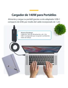 StarTech.com Cargador USB-C de 140W GaN para Portátil - Cable Incorporado de 1,2m - Cargador Tipo C para MacBook M3 M4 M5 2