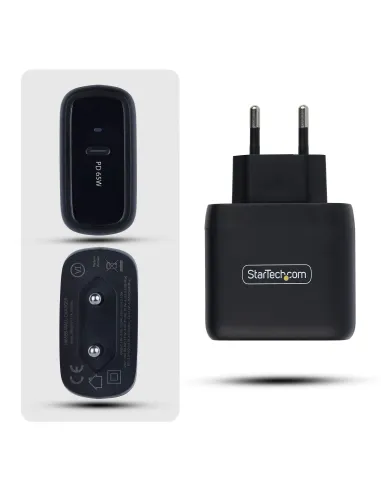 StarTech.com Cargador USB-C 65W para Ordenador Portátil - Cargador GaN Compacto Tipo C de Pared para Dell, XPS, HP ProBook,