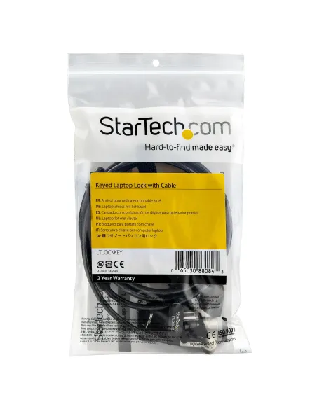 StarTech.com Cable de Acero Cubierto con Vinilo de 2m con Candado con Llave - Cable de Seguridad para Ordenadores de Sobremesa,
