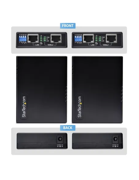 StarTech.com Juego Extensor de Ethernet VDSL2 por Cable de Par Sencillo - Hasta 1km - Alargador de Red Ethernet LAN por Cable