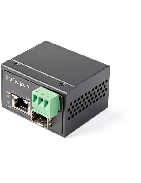 StarTech.com Conversor de Medios Ethernet Industrial PoE+ de Fibra a Ethernet de 30W - Convertidor SFP a RJ45 de Fibra IP30