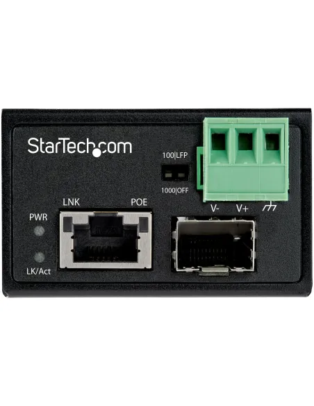 StarTech.com Conversor de Medios Ethernet Industrial PoE+ de Fibra a Ethernet de 30W - Convertidor SFP a RJ45 de Fibra IP30