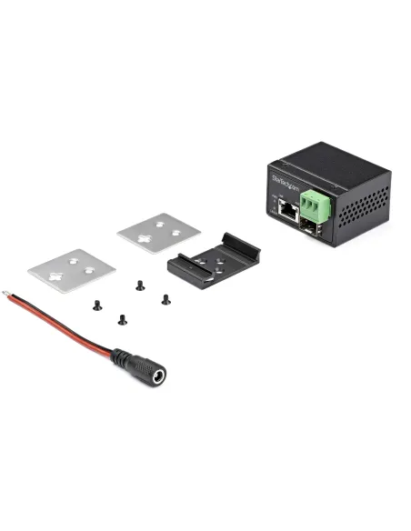 StarTech.com Conversor de Medios Ethernet Industrial PoE+ de Fibra a Ethernet de 30W - Convertidor SFP a RJ45 de Fibra IP30