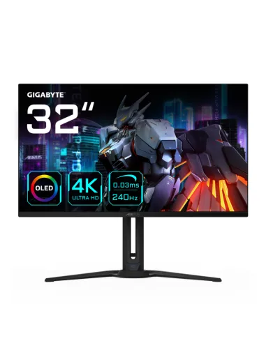 Gigabyte Monitor de juegos OLED AORUS FO32U2 de 32” - 3840 x 2160 (UHD), 240Hz, 0.03ms, KVM, 250 cd/m², FreeSync Premium Pro, Di