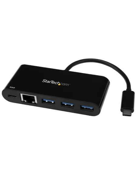 StarTech.com Adaptador Multipuertos USB-C de Red Ethernet con Hub de 3 Puertos USB 3.0 y Entrega de Potencia