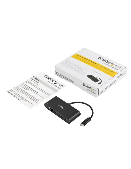 StarTech.com Adaptador Multipuertos USB-C de Red Ethernet con Hub de 3 Puertos USB 3.0 y Entrega de Potencia