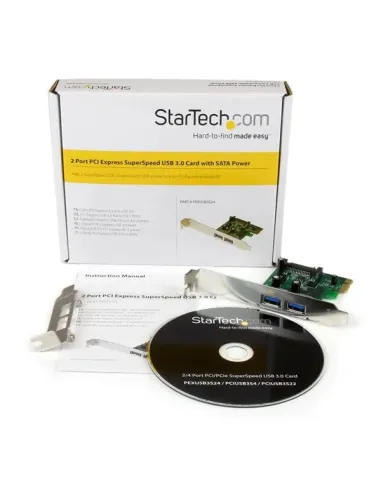 StarTech.com Tarjeta PCI Express de 2 Puertos USB 3.0 (5Gbps) SuperSpeed con UASP y Alimentación SATA - Adaptador Interno