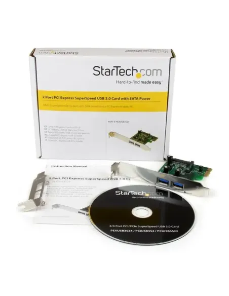 StarTech.com Tarjeta PCI Express de 2 Puertos USB 3.0 (5Gbps) SuperSpeed con UASP y Alimentación SATA - Adaptador Interno