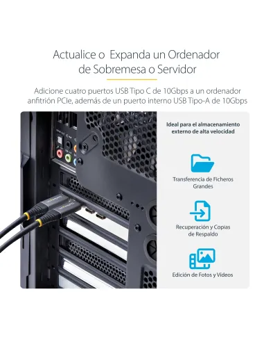 StarTech.com Tarjeta PCIe de 5 Puertos USB de 10Gbps 4x USB-C   1x USB-A - Hub Concentrador Interno USB 3.2 de 10Gbps - Tarjeta