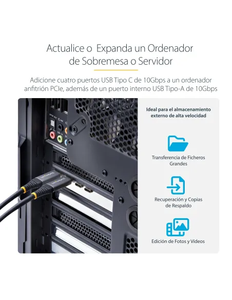StarTech.com Tarjeta PCIe de 5 Puertos USB de 10Gbps 4x USB-C   1x USB-A - Hub Concentrador Interno USB 3.2 de 10Gbps - Tarjeta