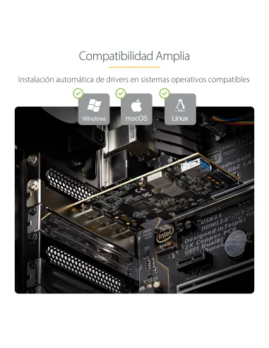 StarTech.com Tarjeta PCIe de 5 Puertos USB de 10Gbps 4x USB-C   1x USB-A - Hub Concentrador Interno USB 3.2 de 10Gbps - Tarjeta