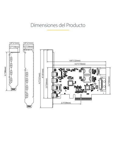 StarTech.com Tarjeta PCIe de 5 Puertos USB de 10Gbps 4x USB-C   1x USB-A - Hub Concentrador Interno USB 3.2 de 10Gbps - Tarjeta