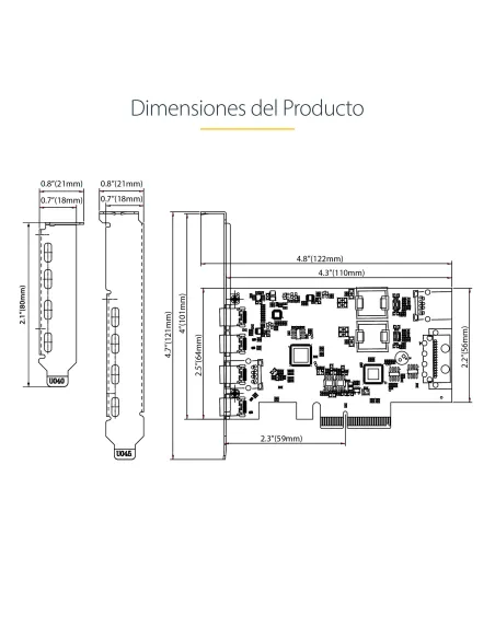 StarTech.com Tarjeta PCIe de 5 Puertos USB de 10Gbps 4x USB-C   1x USB-A - Hub Concentrador Interno USB 3.2 de 10Gbps - Tarjeta