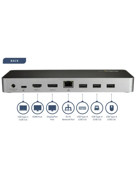 StarTech.com Dock USB C para 2 Monitores 4K 30Hz con HDMI y DisplayPort - Entrega de Potencia 60W - SD - Hub 4x Puertos USB-A
