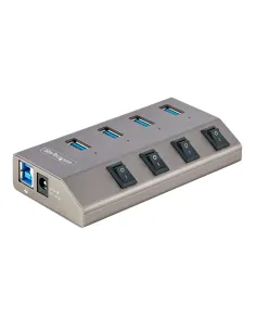 StarTech.com Hub USB-C con 4 Puertos USB-A - Ladrón USB Tipo C con Fuente de Alimentación - Interruptores Individuales de