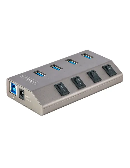 StarTech.com Hub USB-C con 4 Puertos USB-A - Ladrón USB Tipo C con Fuente de Alimentación - Interruptores Individuales de