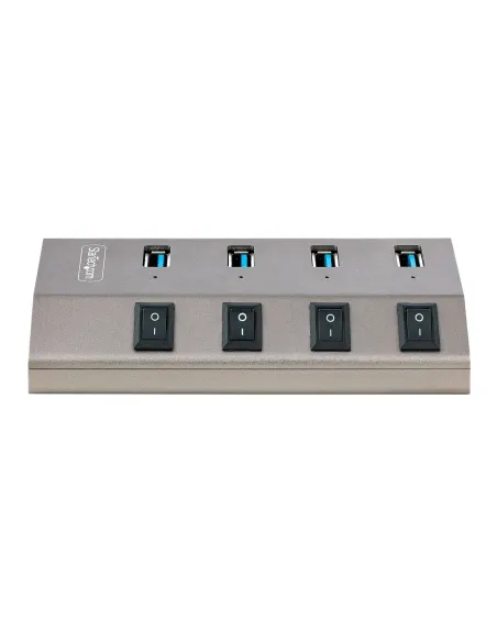 StarTech.com Hub USB-C con 4 Puertos USB-A - Ladrón USB Tipo C con Fuente de Alimentación - Interruptores Individuales de