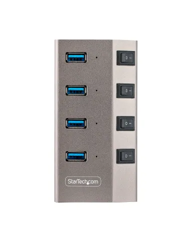 StarTech.com Hub USB-C con 4 Puertos USB-A - Ladrón USB Tipo C con Fuente de Alimentación - Interruptores Individuales de