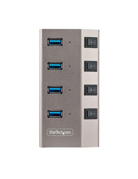StarTech.com Hub USB-C con 4 Puertos USB-A - Ladrón USB Tipo C con Fuente de Alimentación - Interruptores Individuales de