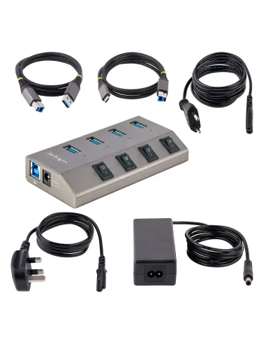 StarTech.com Hub USB-C con 4 Puertos USB-A - Ladrón USB Tipo C con Fuente de Alimentación - Interruptores Individuales de