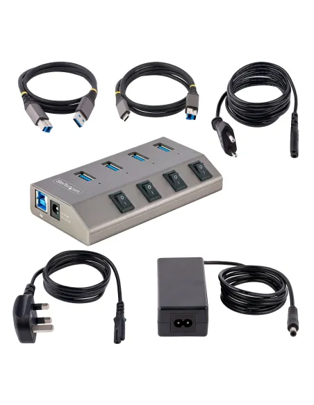 StarTech.com Hub USB-C con 4 Puertos USB-A - Ladrón USB Tipo C con Fuente de Alimentación - Interruptores Individuales de