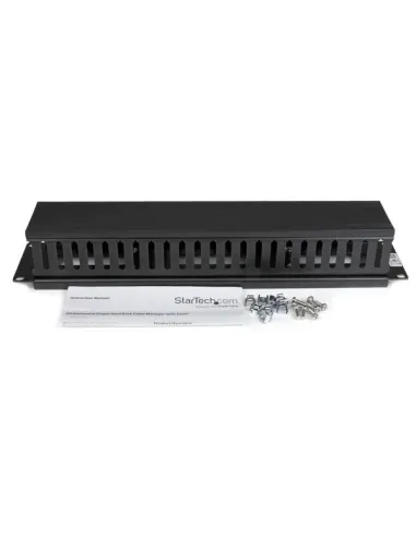 StarTech.com Conducto Horizontal 2U con Tapa para la Gestión de Cables en Rack de Servidores - Panel de Conductos para Cables