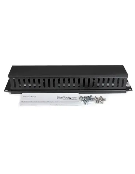 StarTech.com Conducto Horizontal 2U con Tapa para la Gestión de Cables en Rack de Servidores - Panel de Conductos para Cables